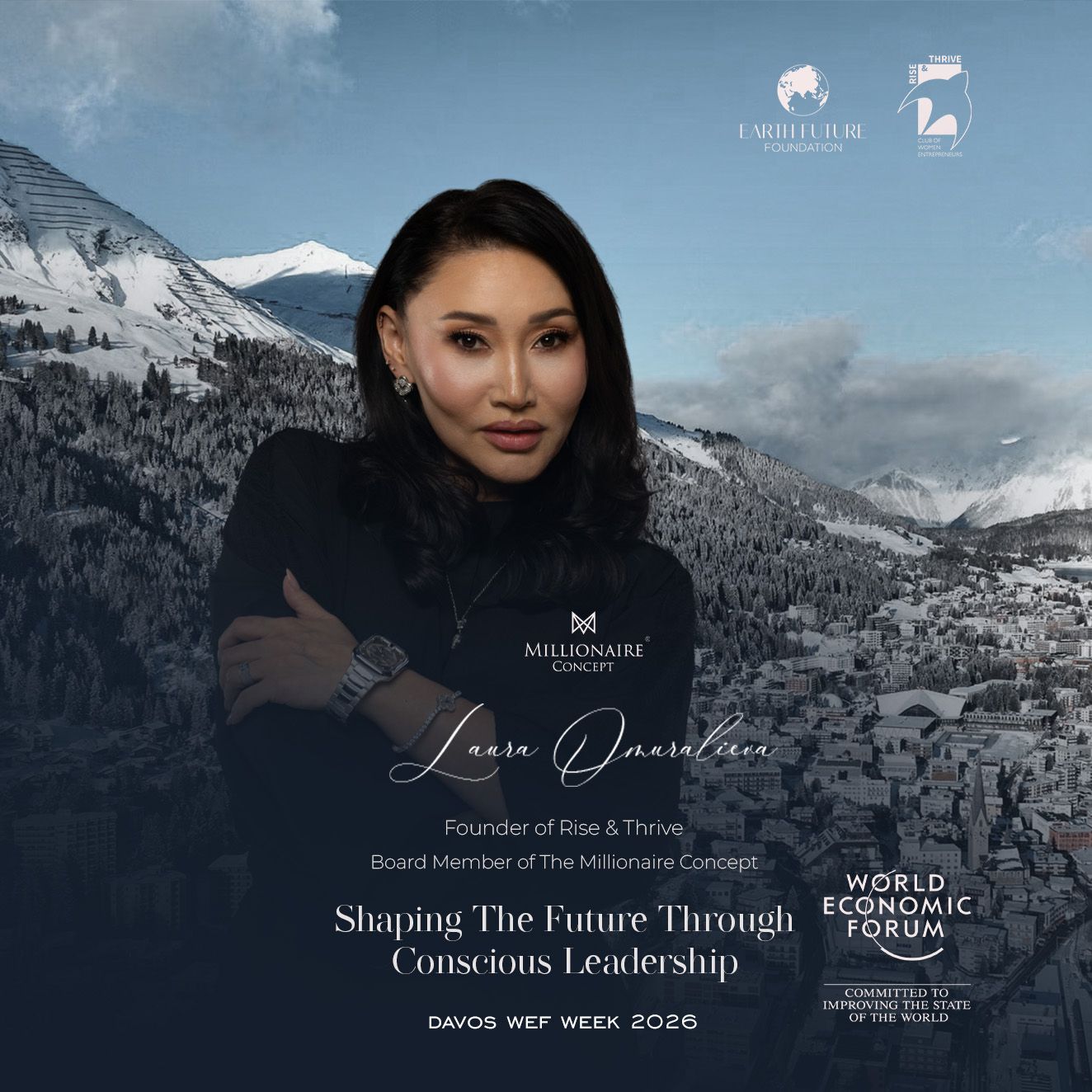Laura Omuralieva, Regional Director of Millionaire Concept, represented the brand at the Davos Forum, showcasing its vision of luxury, innovation, and global influence.